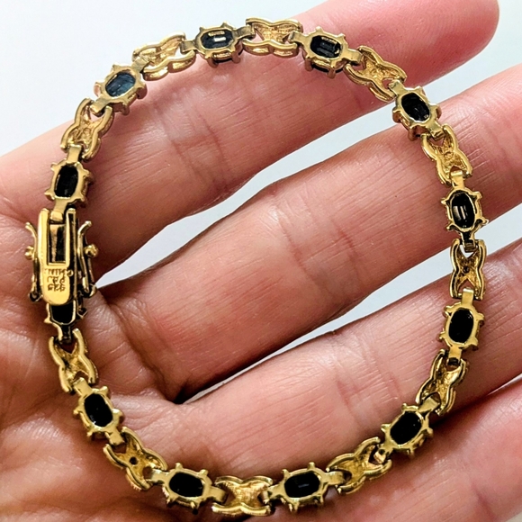 PAJ Signed STERLING SILVER Gold Vermeil Genuine Oval SAPPHIRE TENNIS BRACELET 7" - Picture 9 of 9